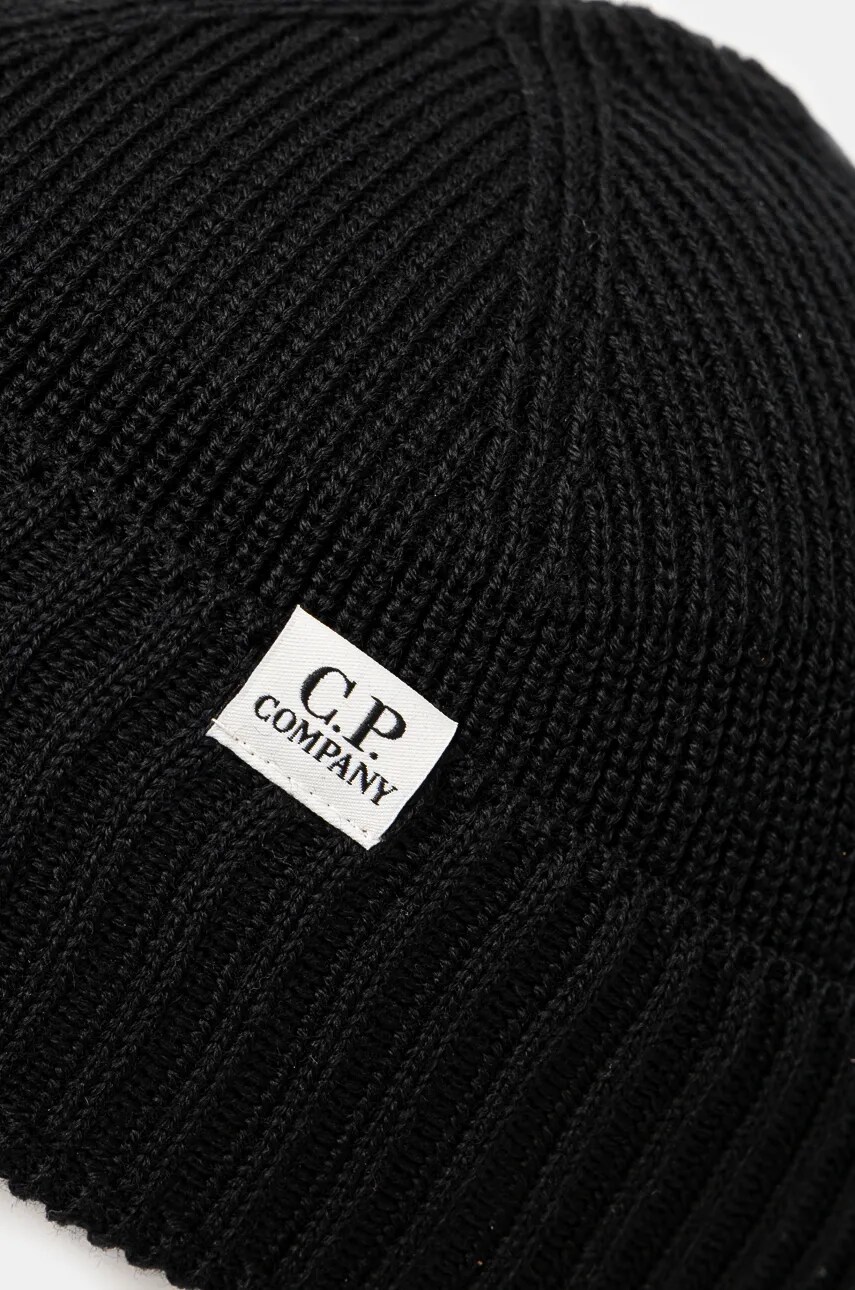 Шапка C.P. Company Knit Cap In Re-Wool колір чорний однотонна 17CMAC293A006595A