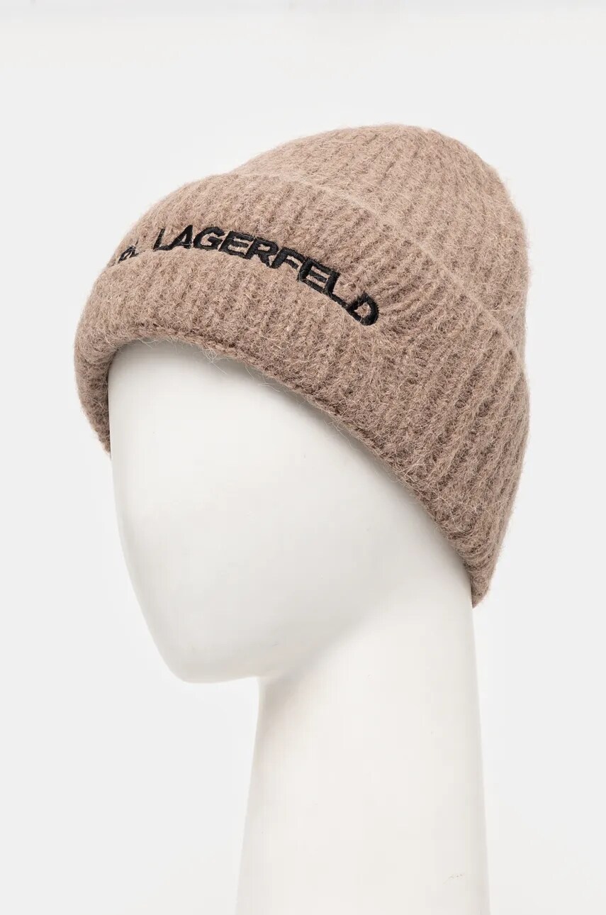 Вовняна шапка Karl Lagerfeld колір коричневий з товстого трикотажу вовна 246W3411