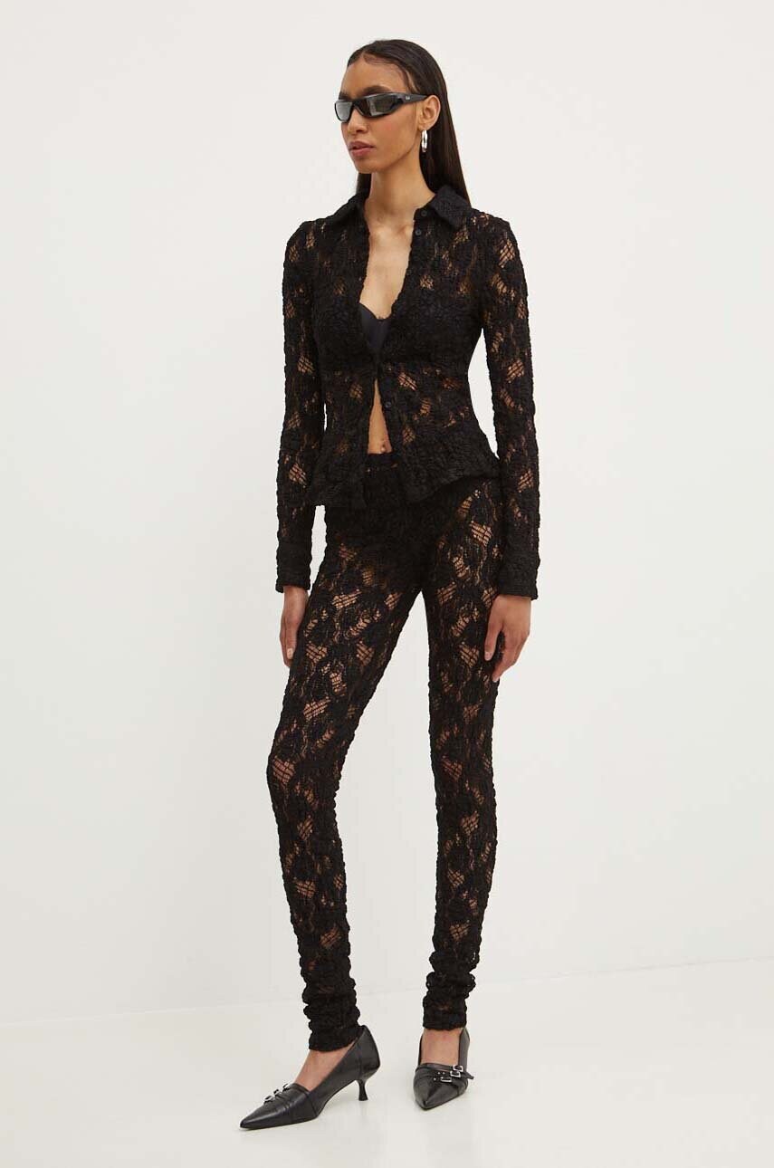 Сорочка MSGM жіноча колір чорний slim класичний комір 3741MDE06.247624