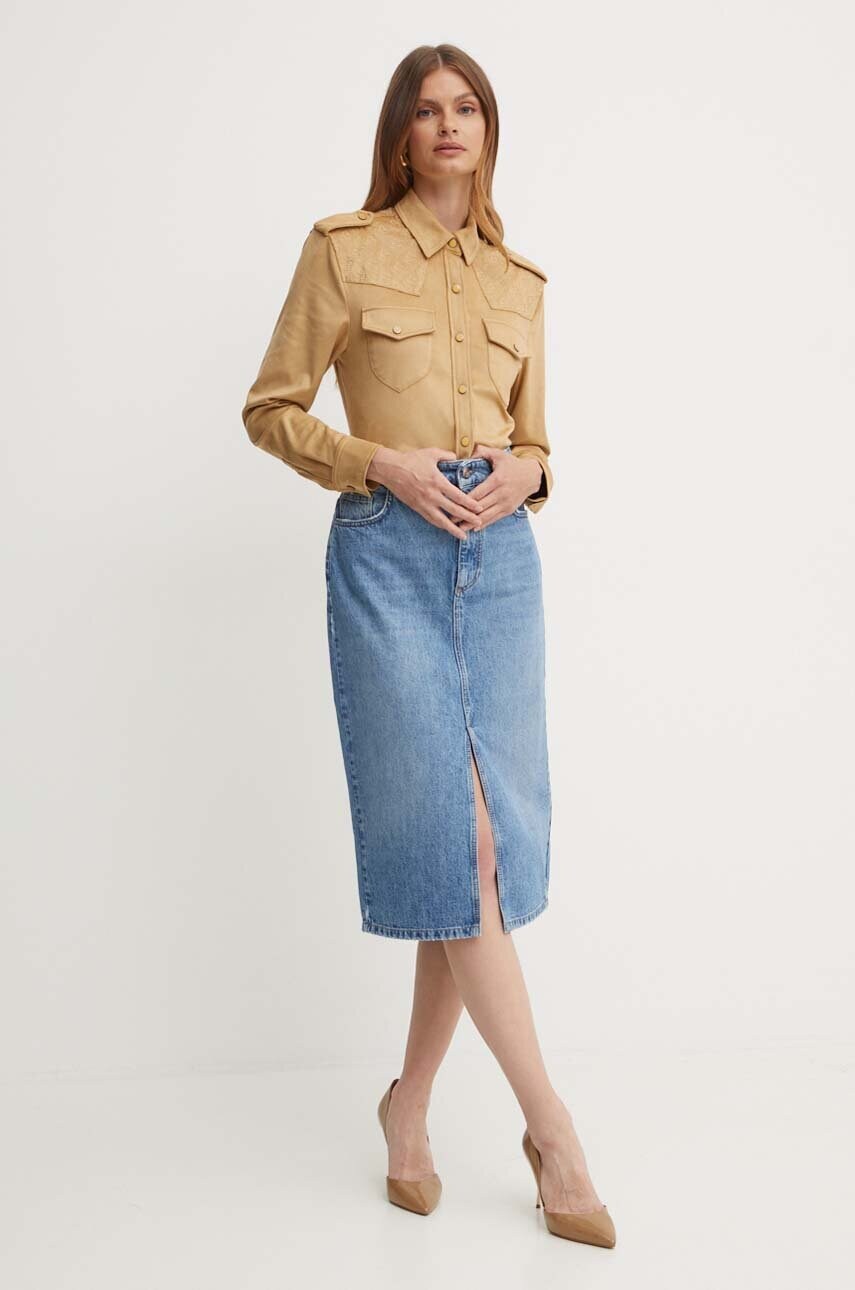Сорочка Guess MARGOT жіноча колір коричневий regular класичний комір W4YH0C WG6T0
