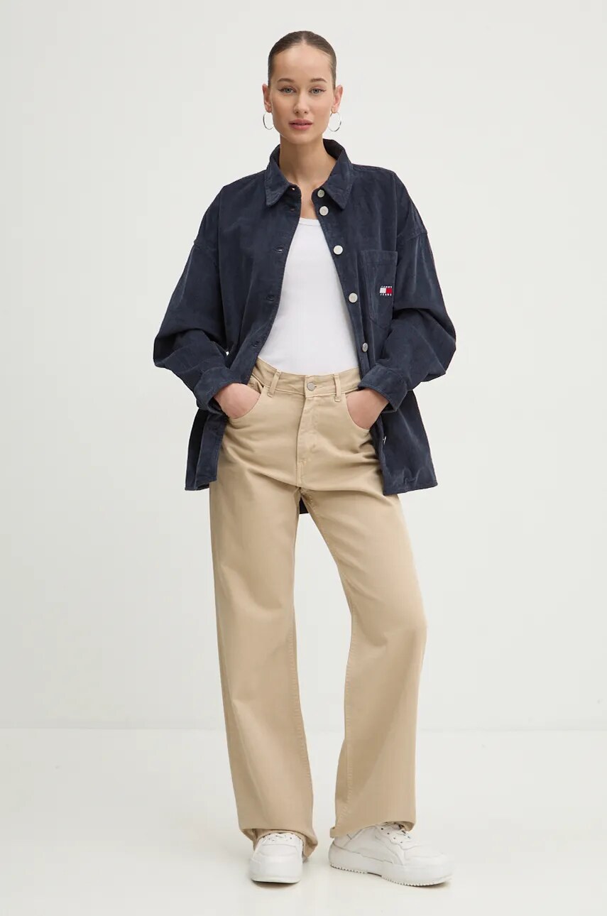 Вельветова сорочка Tommy Jeans колір синій relaxed класичний комір DW0DW18619