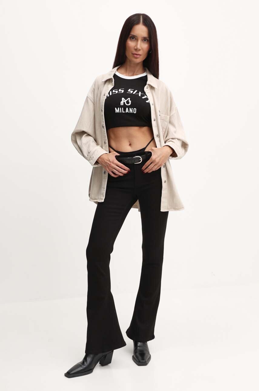 Бавовняна сорочка Miss Sixty 6L2XJ1340000 XJ1340  L/S DENIM SHIRT жіноча колір бежевий relaxed класичний комір 6L2XJ1340000