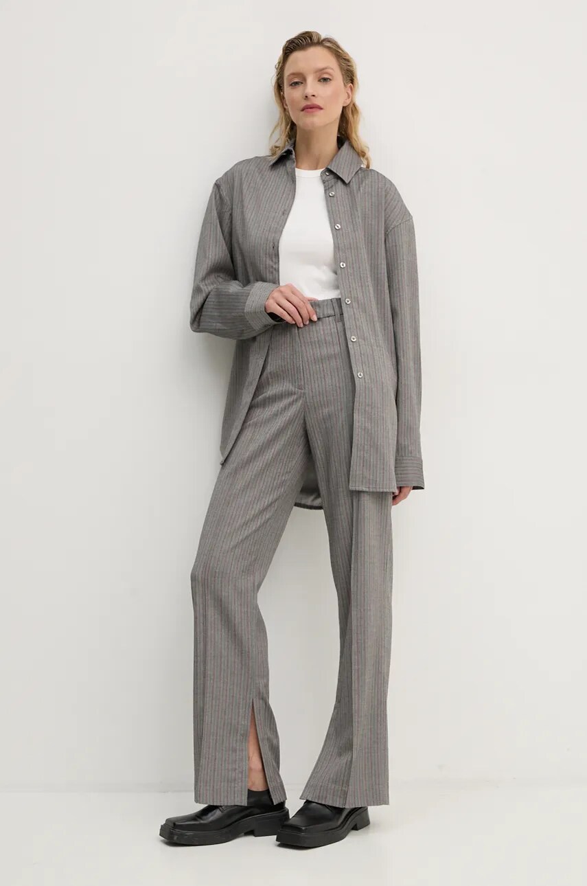 Сорочка Remain Herringbone Overshirt жіноча колір сірий relaxed класичний комір 5018743038