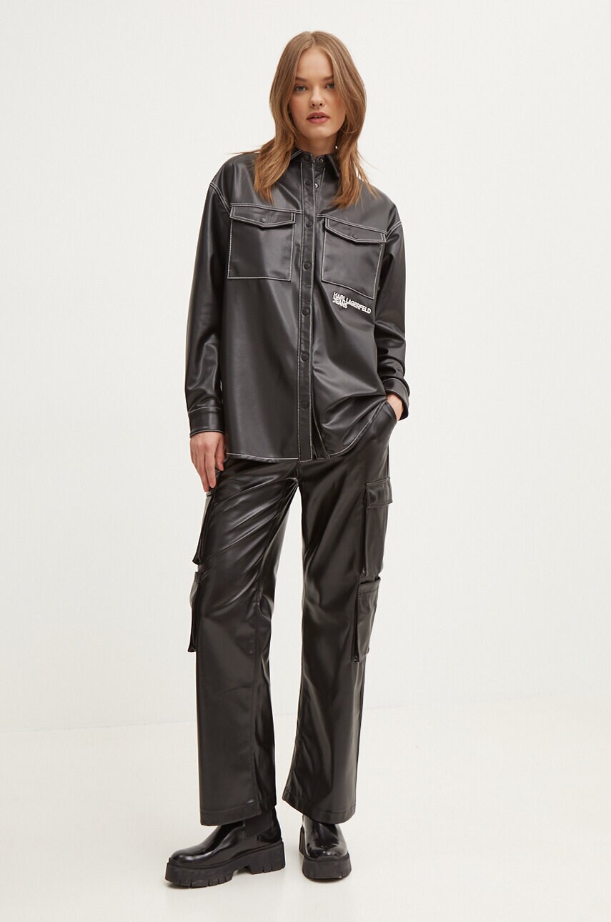 Куртка-сорочка Karl Lagerfeld Jeans колір чорний перехідна oversize 245J1604