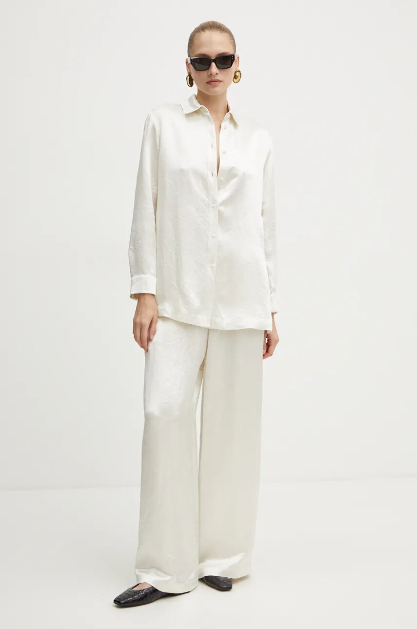 Сорочка Max Mara Leisure жіноча колір бежевий regular класичний комір 2426196018600