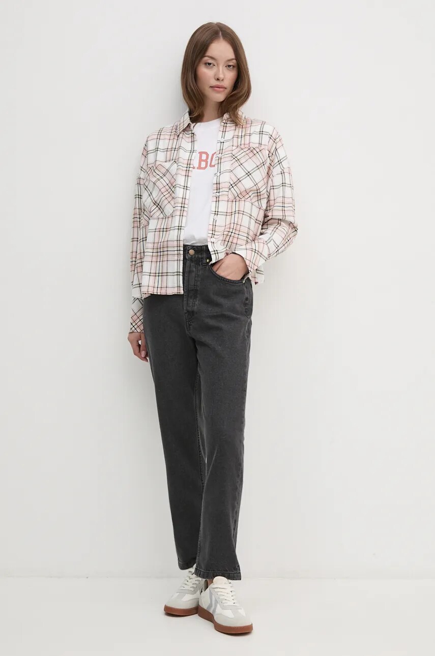 Бавовняна сорочка Barbour жіноча колір рожевий relaxed класичний комір LSH1635