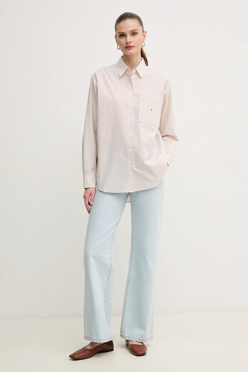 Бавовняна сорочка Calvin Klein Jeans жіноча колір рожевий relaxed класичний комір J20J224436