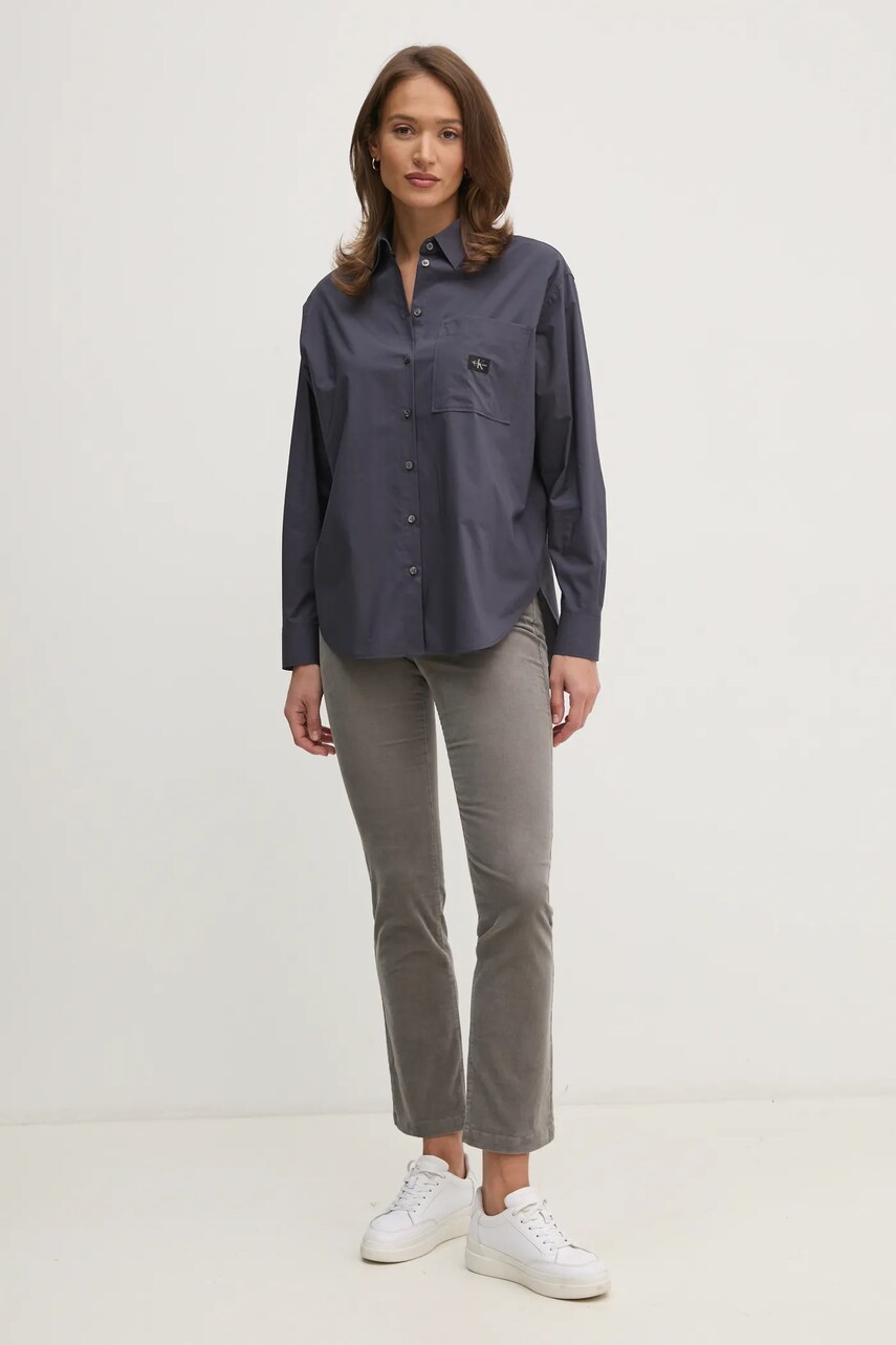 Бавовняна сорочка Calvin Klein Jeans жіноча колір сірий relaxed класичний комір J20J224436