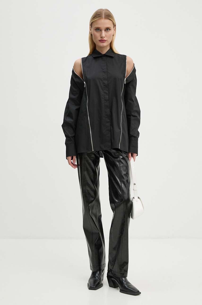Бавовняна сорочка MSGM жіноча колір чорний relaxed класичний комір 3742MDE07.247816
