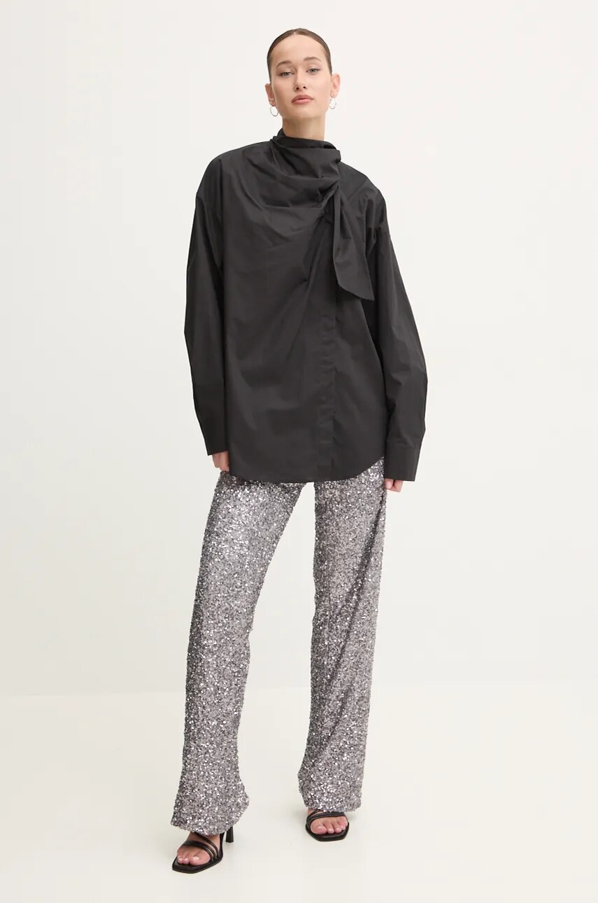 Бавовняна сорочка MSGM жіноча колір чорний relaxed 3742MDE09.247816
