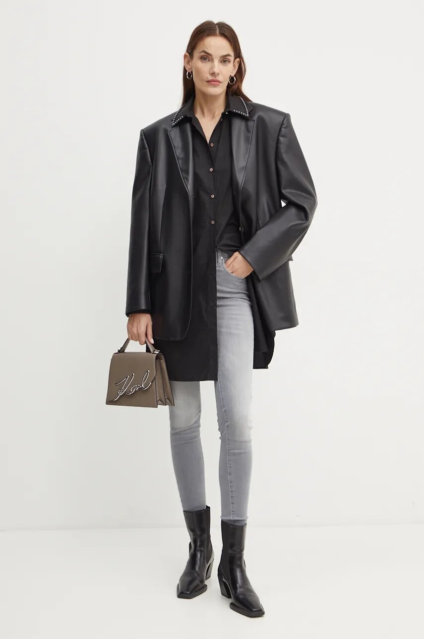 Бавовняна сорочка Karl Lagerfeld жіноча колір чорний relaxed класичний комір 246W1602