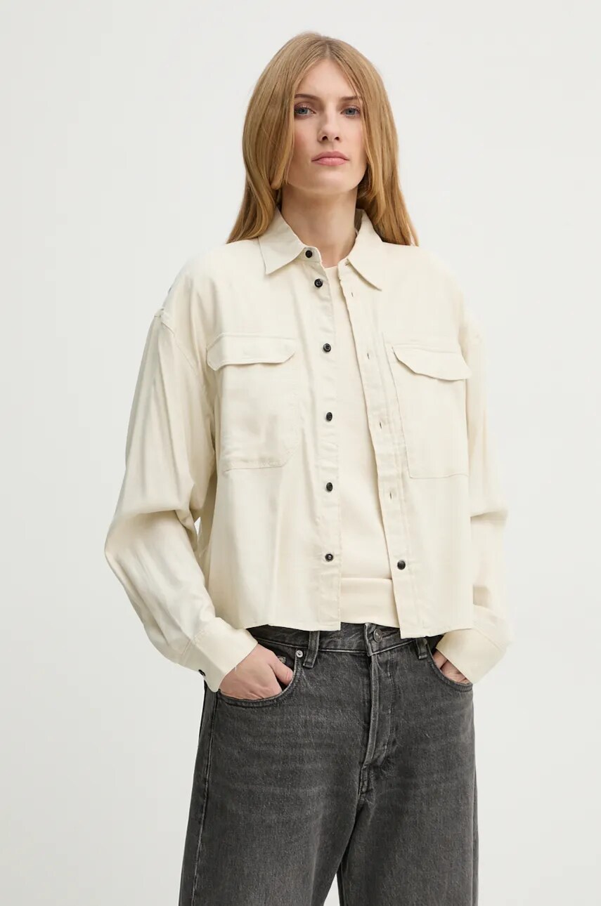 Сорочка G-Star Raw жіноча колір бежевий regular класичний комір D25242-D719