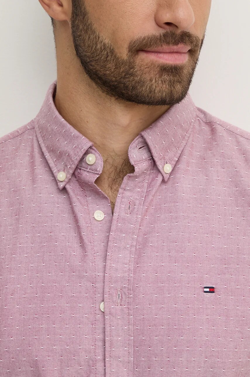 Бавовняна сорочка Tommy Hilfiger чоловіча колір червоний slim комір button-down MW0MW35769