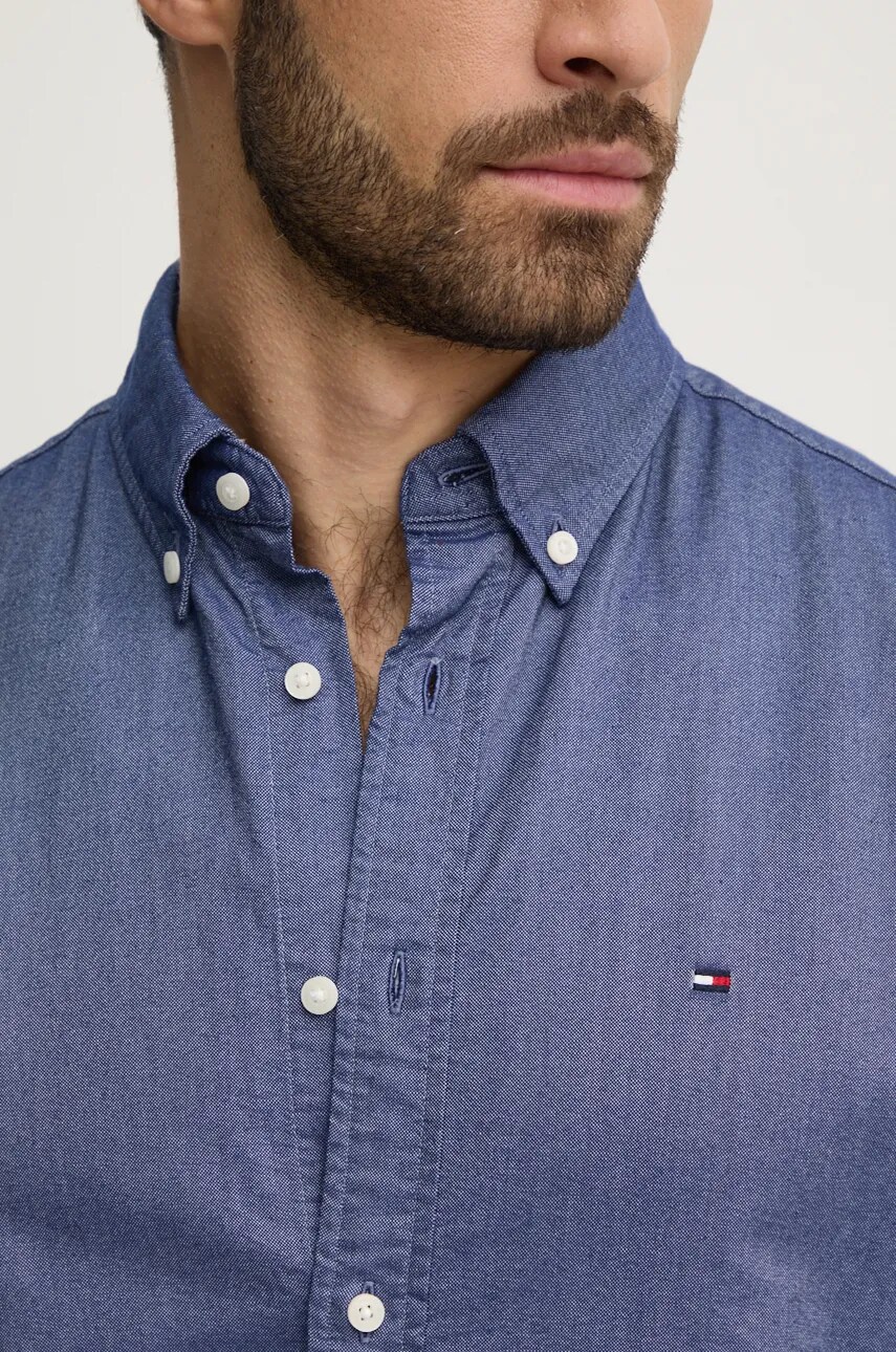 Бавовняна сорочка Tommy Hilfiger чоловіча колір синій regular комір button-down MW0MW35774