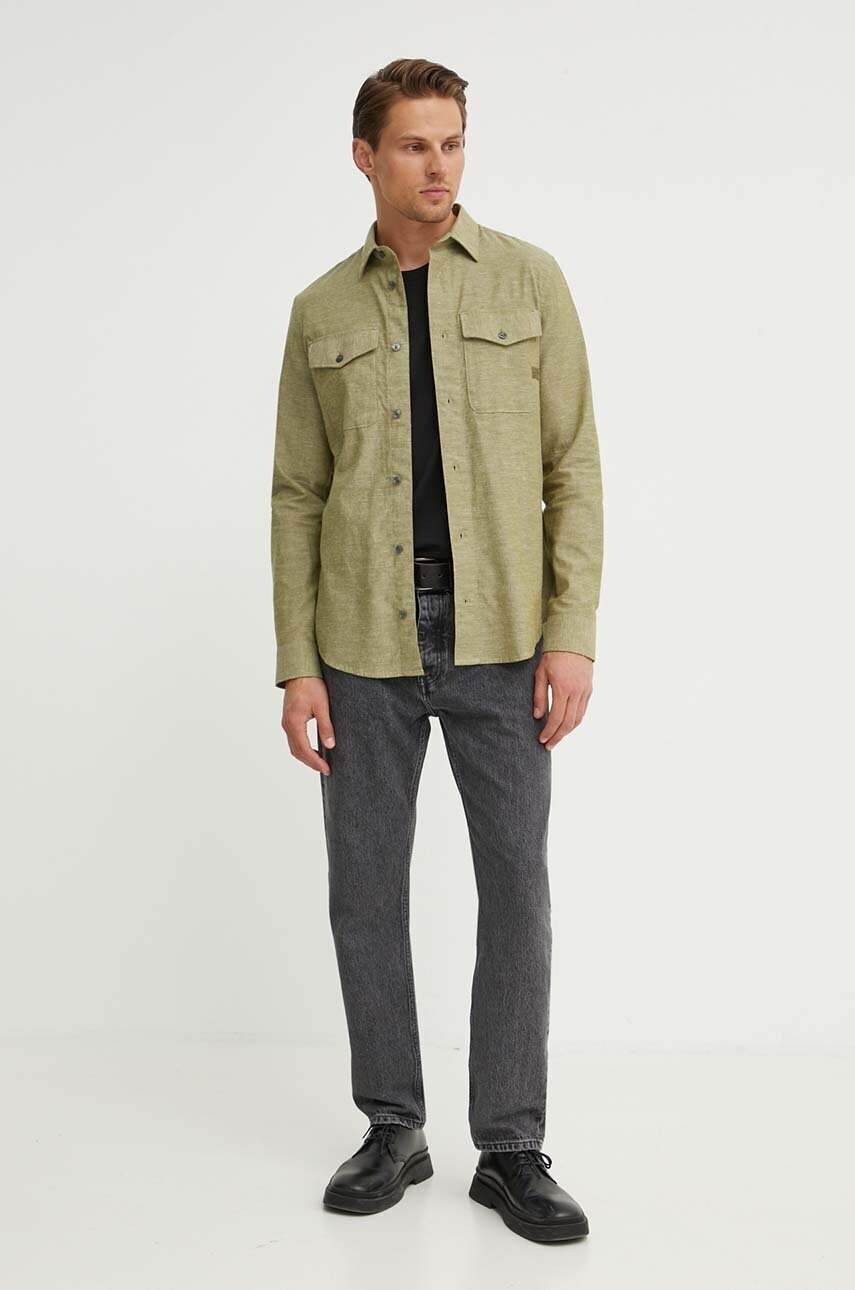 Сорочка з домішкою льону G-Star Raw колір зелений slim класичний комір D24963-D123