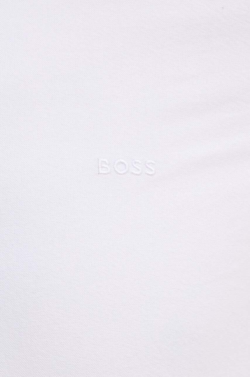 Бавовняна сорочка BOSS чоловіча колір білий slim комір button-down 50520265