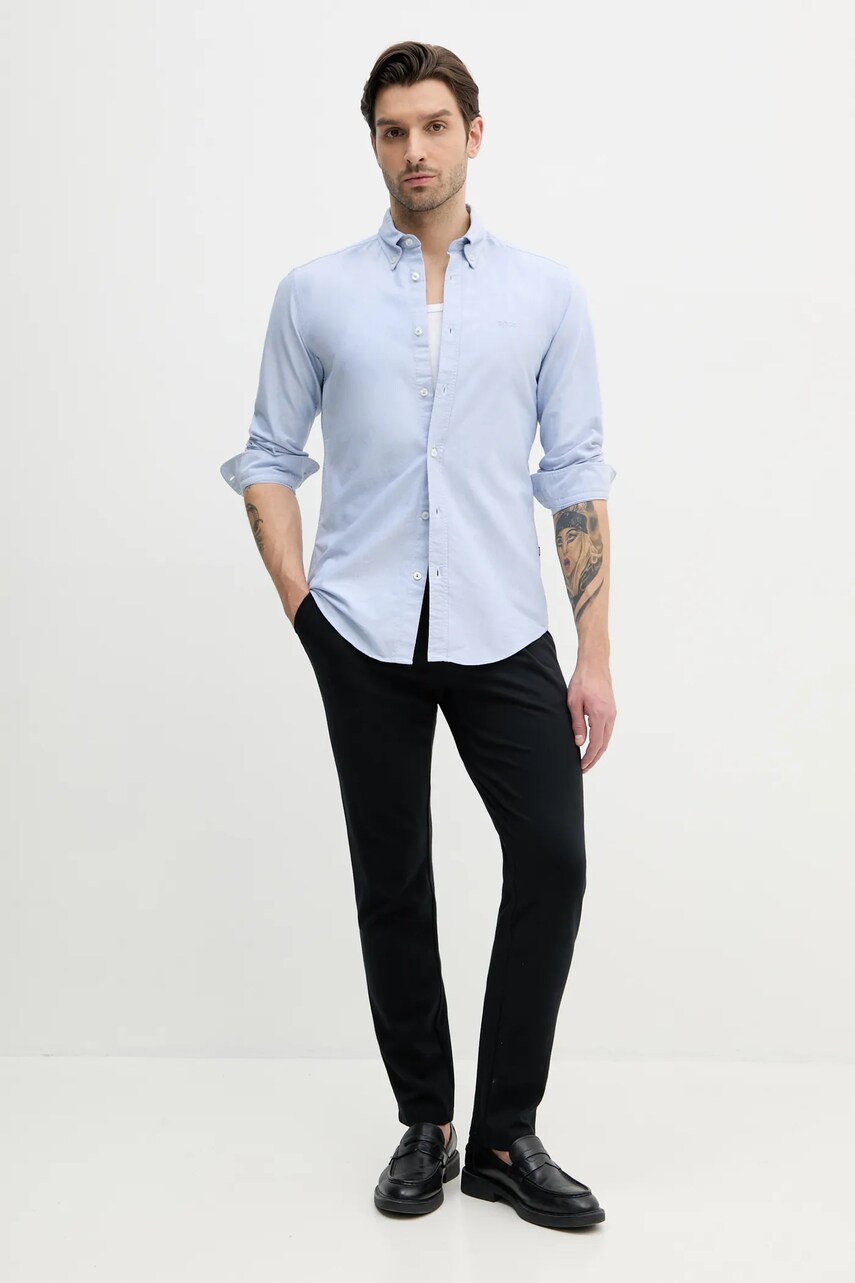Бавовняна сорочка BOSS чоловіча колір білий slim комір button-down 50520265