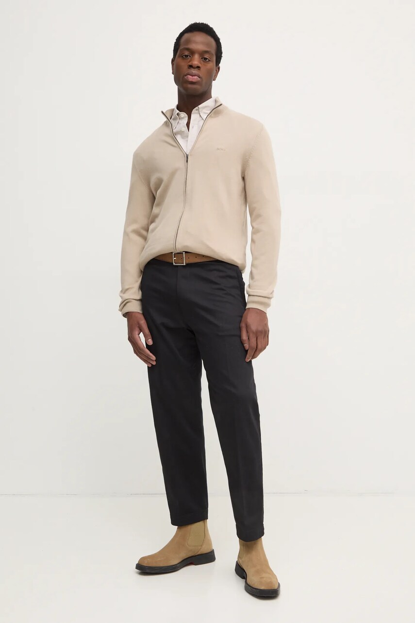 Бавовняна сорочка BOSS чоловіча колір бежевий slim комір button-down 50520265
