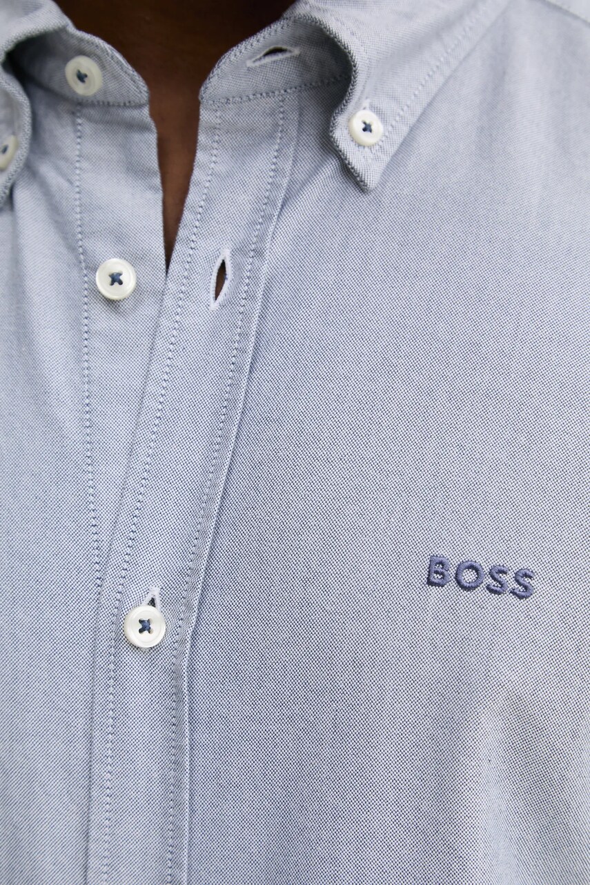 Бавовняна сорочка BOSS чоловіча колір сірий slim комір button-down 50520265