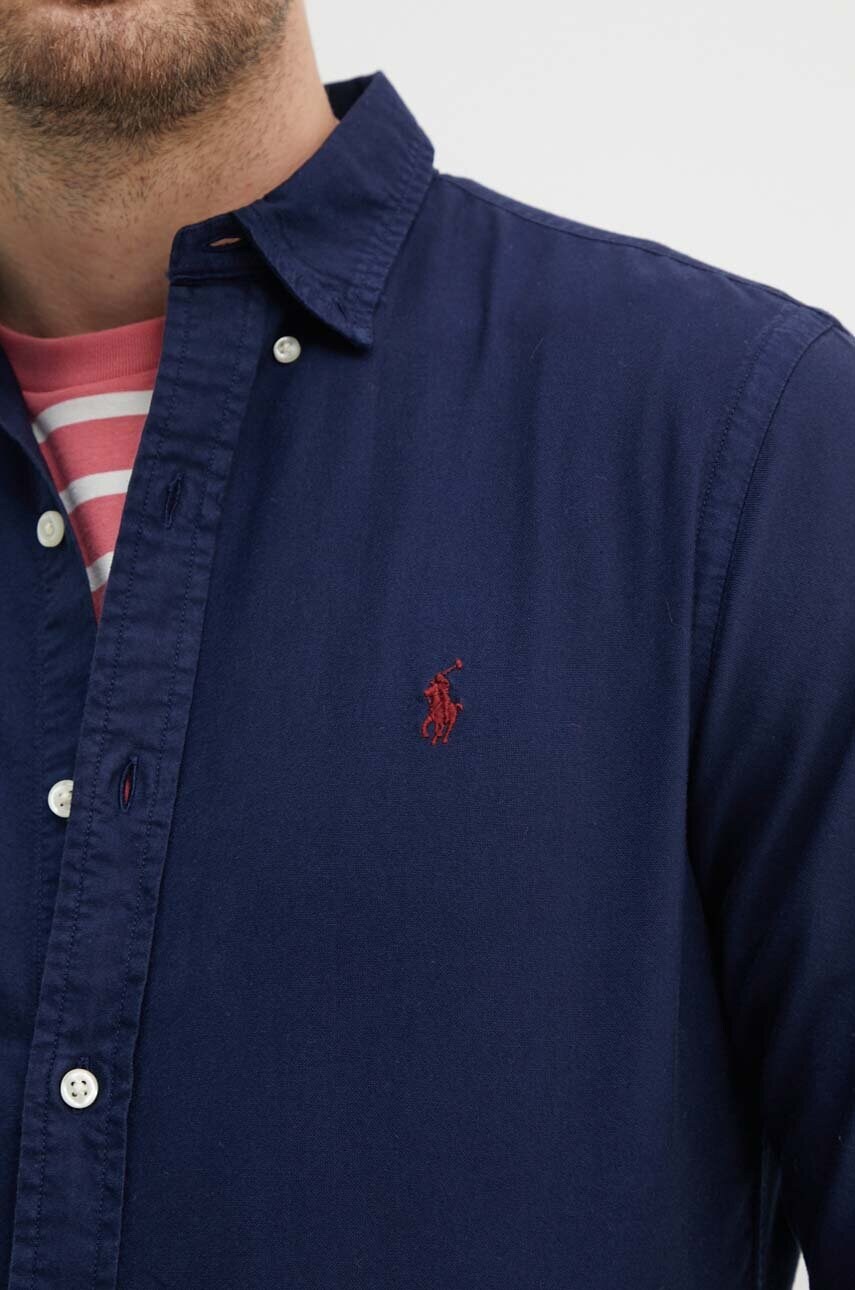 Бавовняна сорочка Polo Ralph Lauren чоловіча колір синій slim комір button-down 710767828