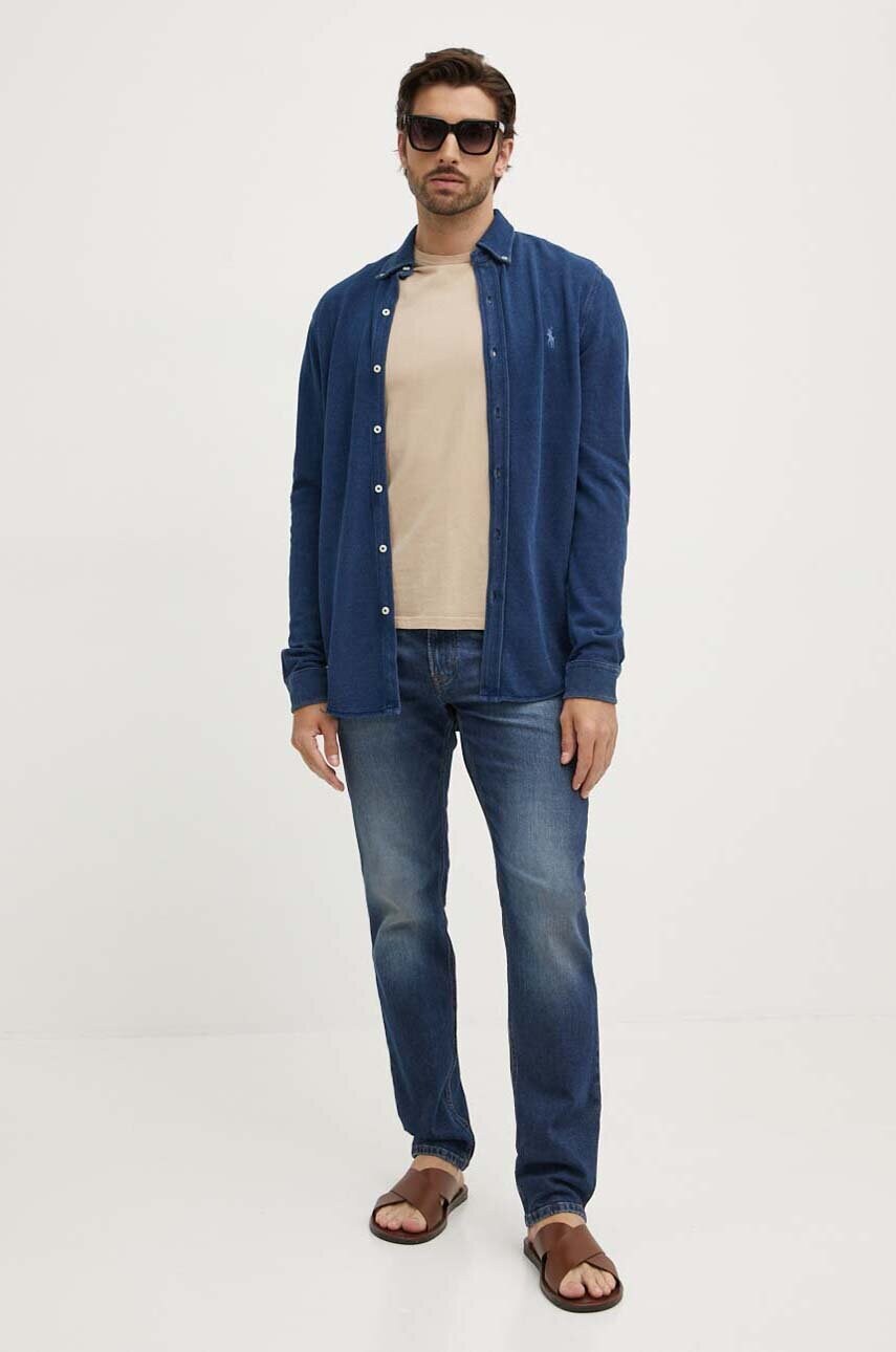 Бавовняна сорочка Polo Ralph Lauren чоловіча колір синій regular комір button-down 710942864