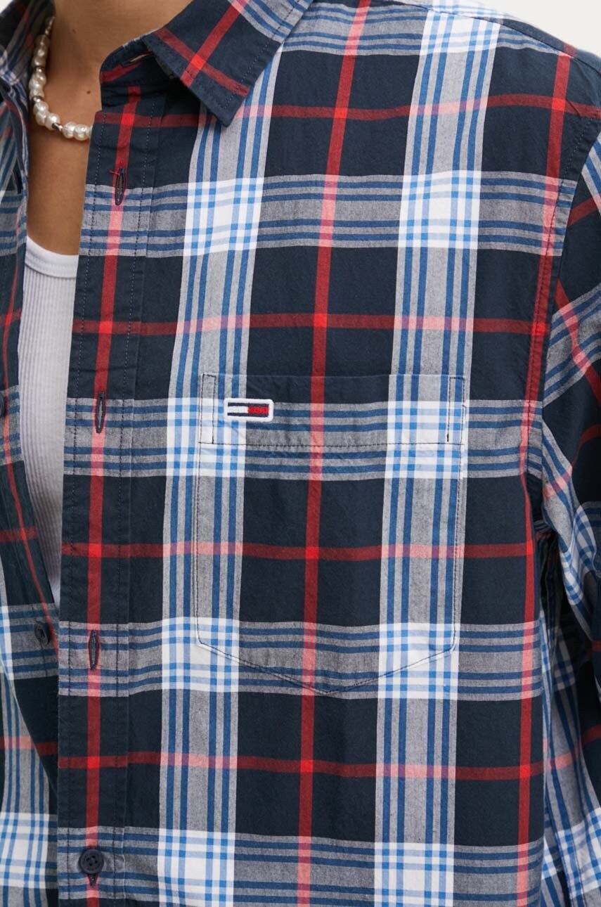 Бавовняна сорочка Tommy Jeans чоловіча колір синій regular класичний комір DM0DM19512