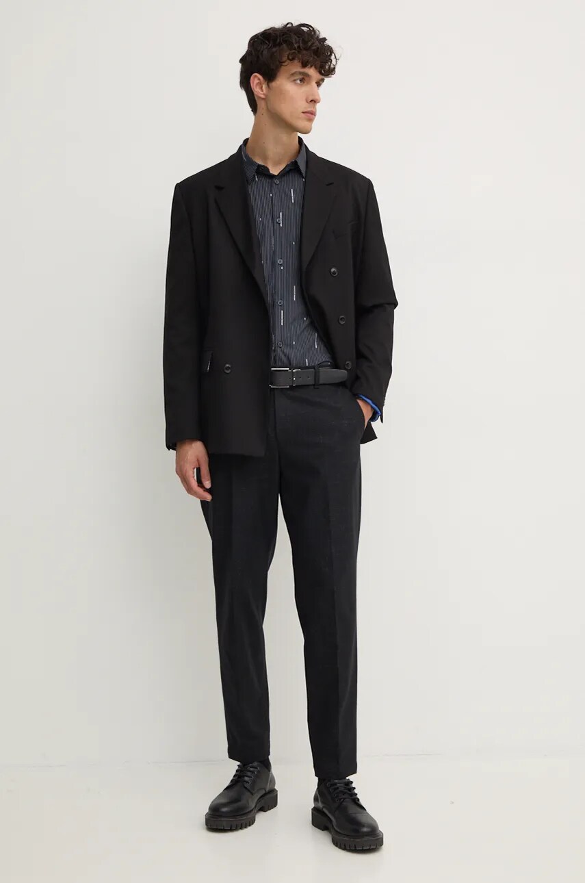 Бавовняна сорочка Armani Exchange чоловіча колір синій slim класичний комір 6DZC06 ZN5DZ