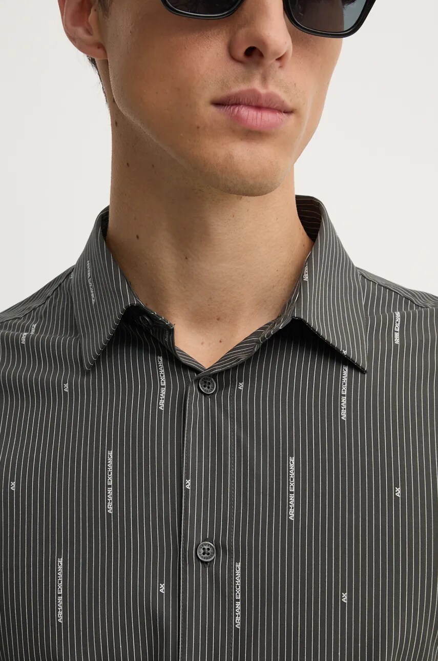 Бавовняна сорочка Armani Exchange чоловіча колір сірий slim класичний комір 6DZC06 ZN5DZ