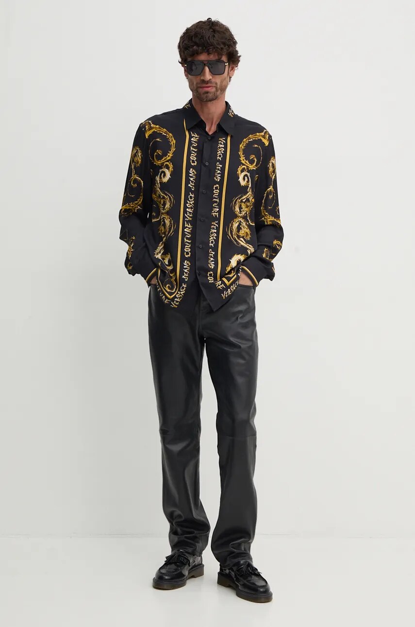 Сорочка Versace Jeans Couture чоловіча колір чорний regular класичний комір 77GAL2RC NS499
