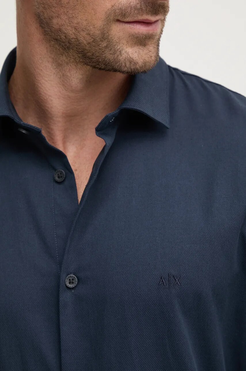 Бавовняна сорочка Armani Exchange чоловіча колір синій regular з італійським коміром 6DZC22 ZN5SZ