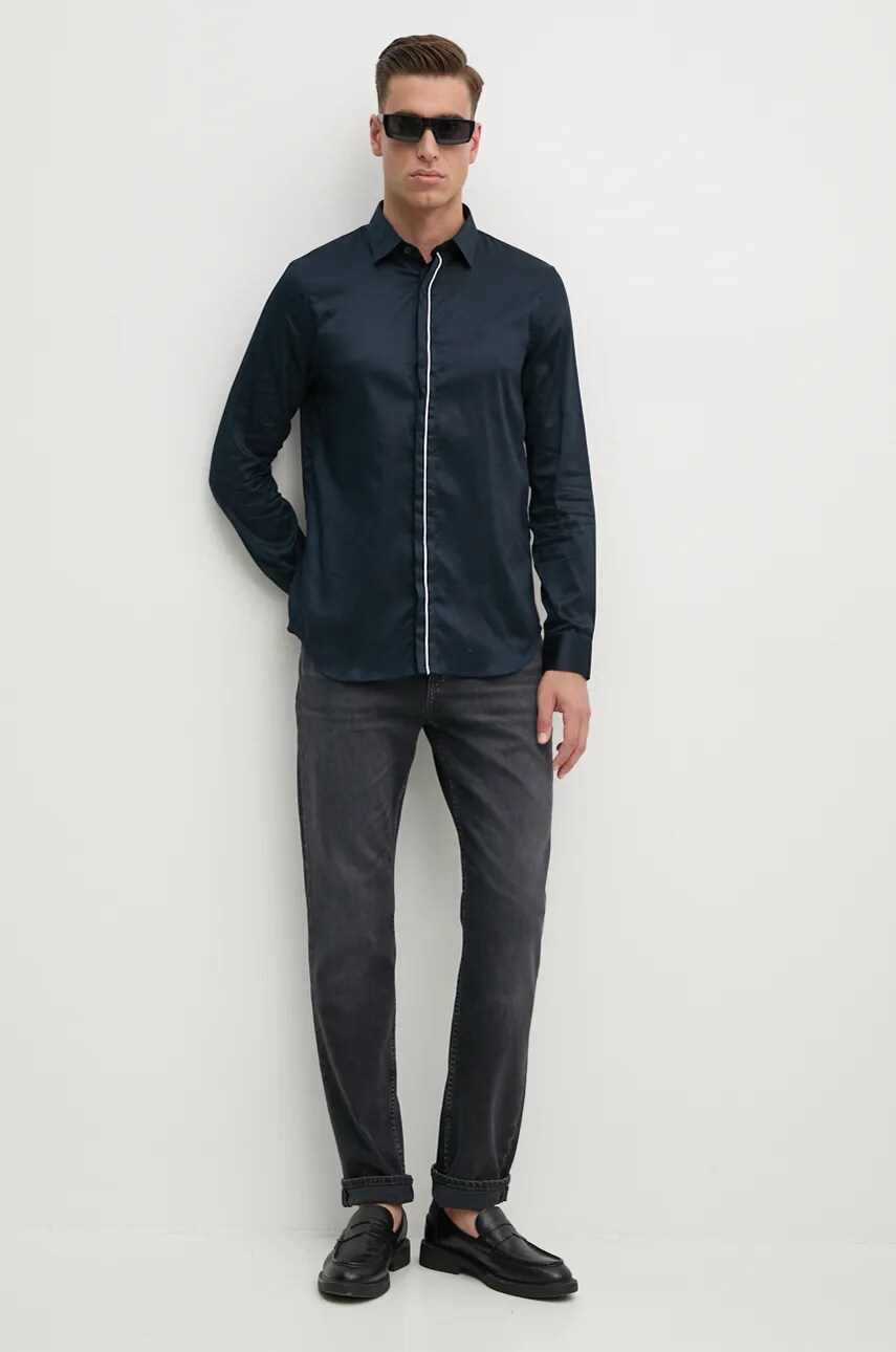 Бавовняна сорочка Armani Exchange чоловіча колір синій regular класичний комір 6DZC27 ZNZRZ