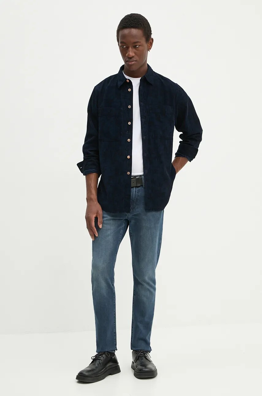 Вельветова сорочка PS Paul Smith колір синій regular класичний комір M2R.450Y.N22209