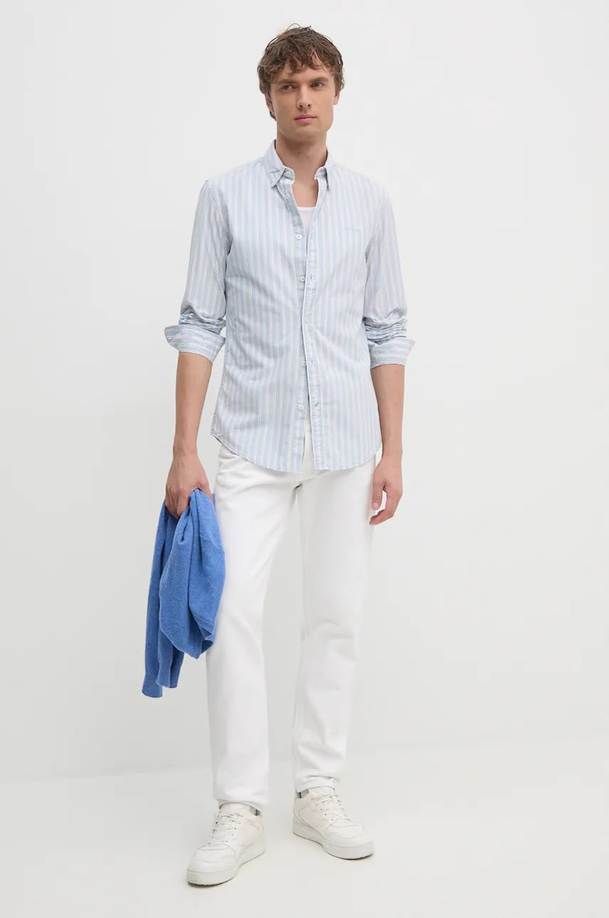Бавовняна сорочка Pepe Jeans MARIUS чоловіча slim комір button-down PM308561