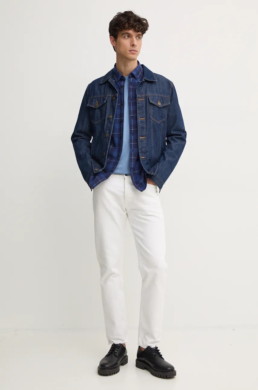 Бавовняна сорочка Pepe Jeans MITCHEL чоловіча колір синій regular комір button-down PM308722