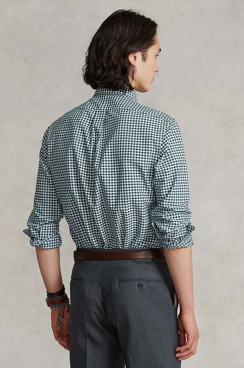 Бавовняна сорочка Polo Ralph Lauren чоловіча колір зелений slim комір button-down 710852744
