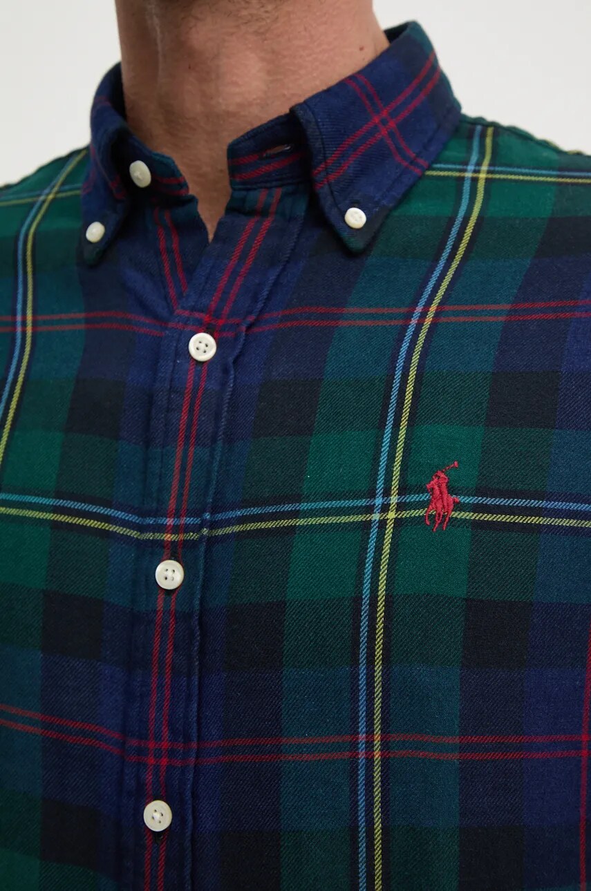 Бавовняна сорочка Polo Ralph Lauren чоловіча колір зелений regular комір button-down 710953351