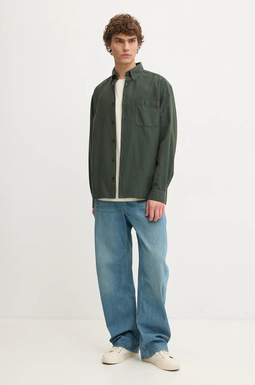 Бавовняна сорочка A.P.C. Chemise Mateo Logo чоловіча колір зелений relaxed комір button-down COHAH.H12599