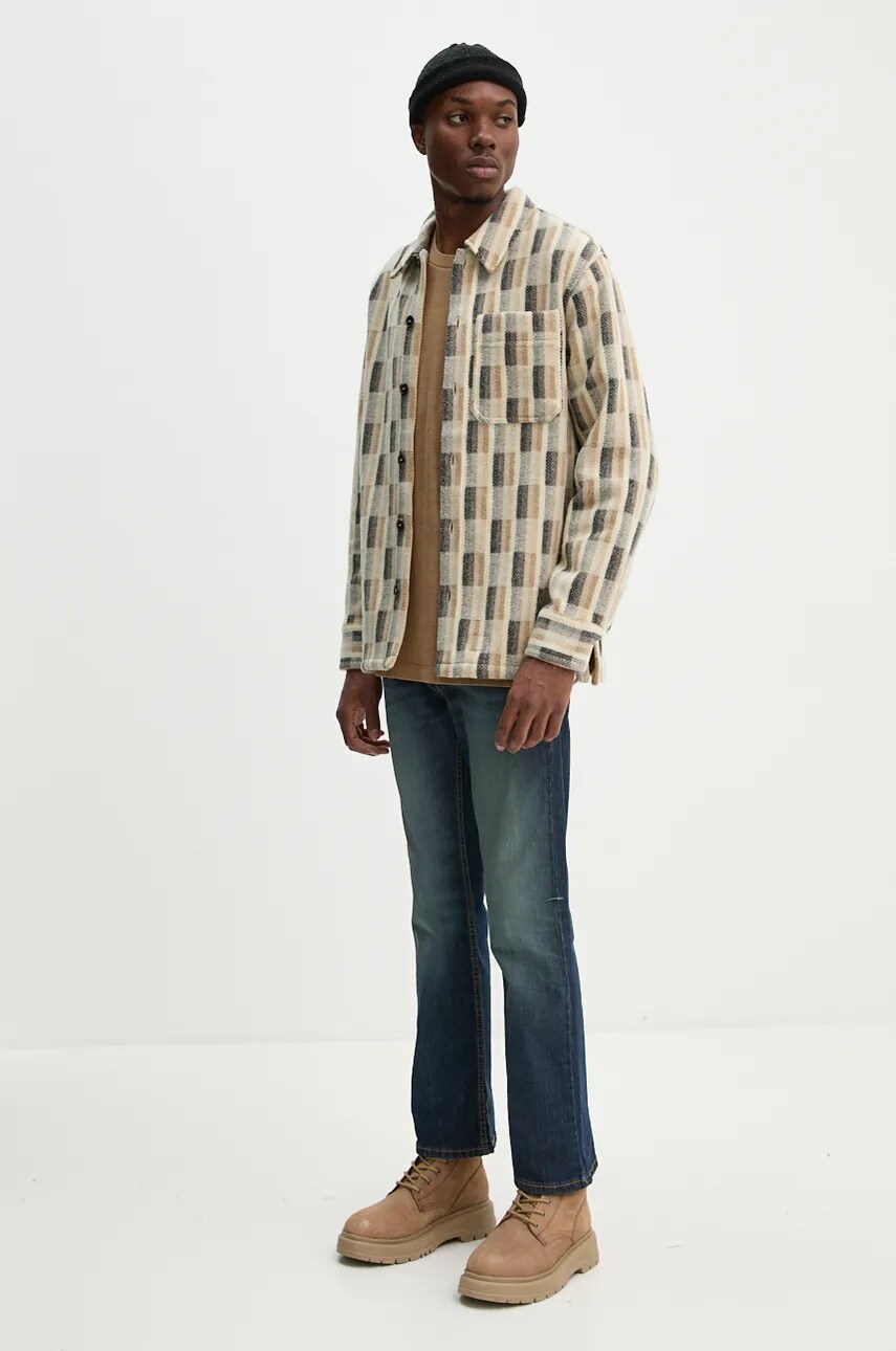 Вовняна сорочка A.P.C. surchemise stanley колір бежевий relaxed класичний комір WVBDG.H02989