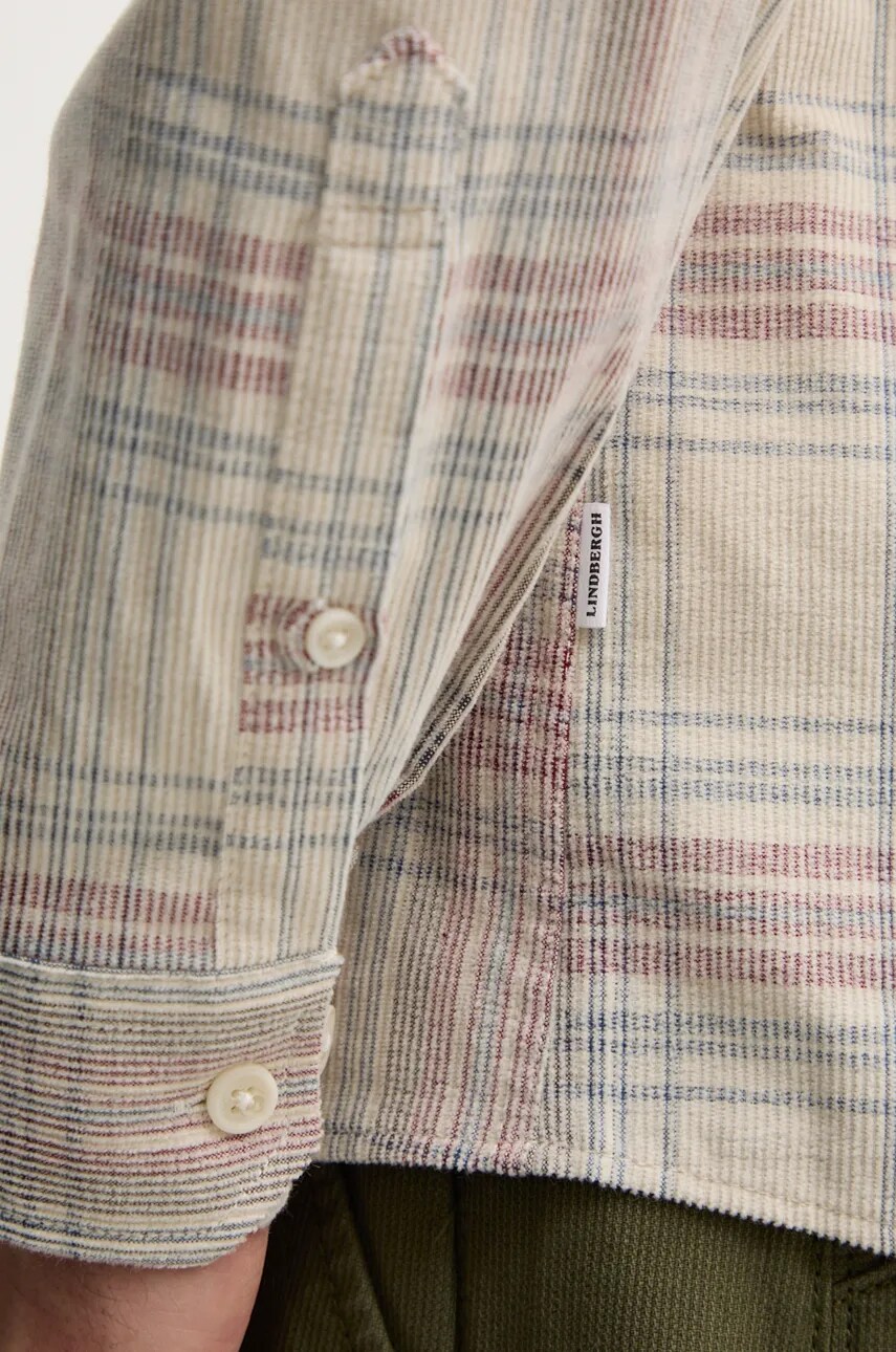 Вельветова сорочка Lindbergh колір бежевий relaxed комір button-down 30-203660