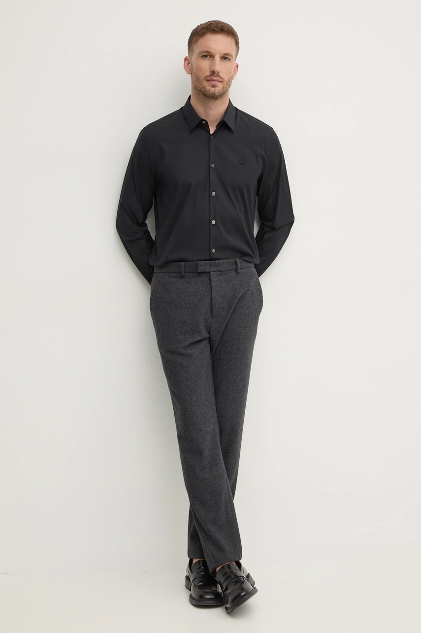 Сорочка Lacoste чоловіча колір чорний slim класичний комір CH5253