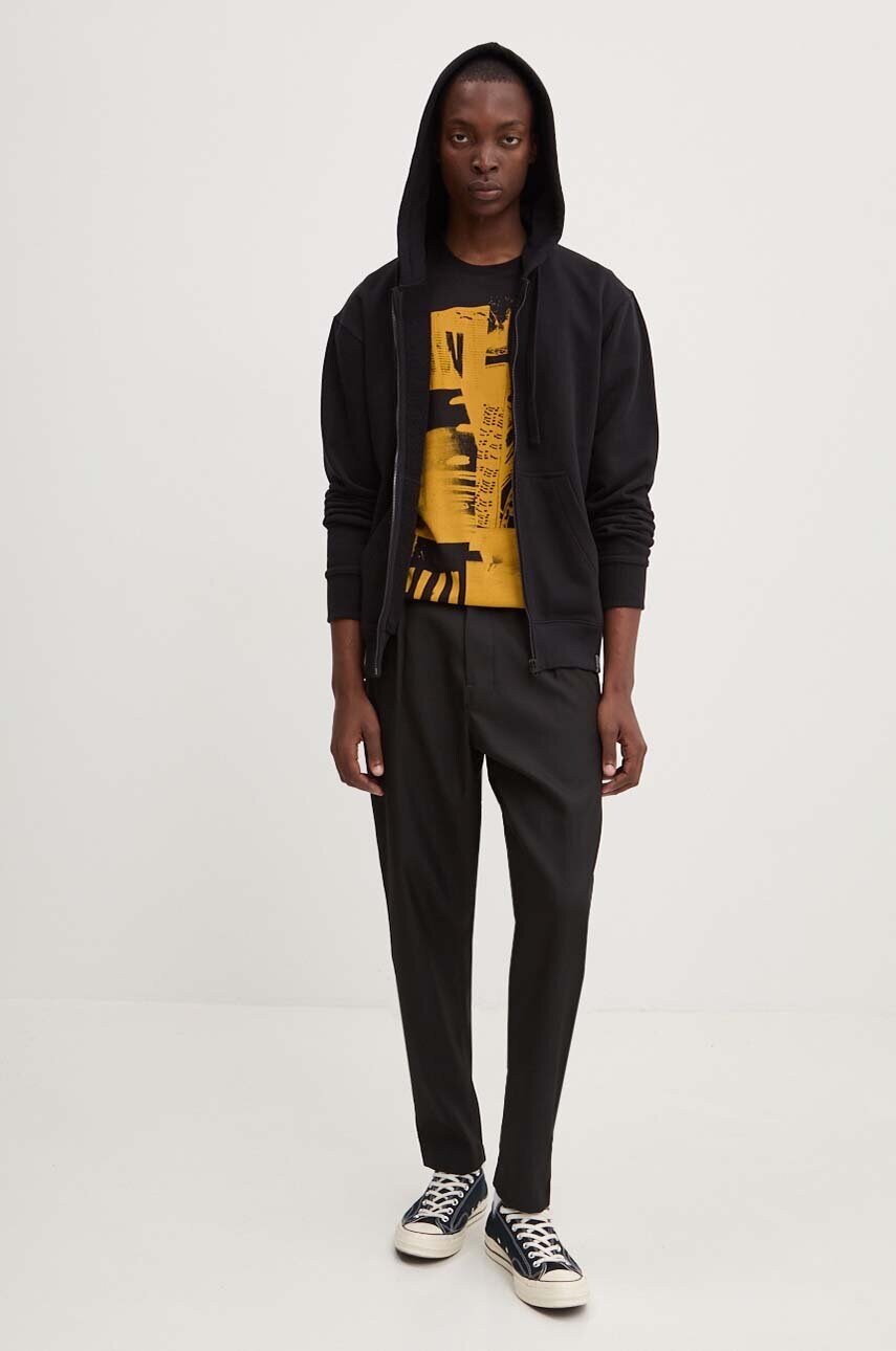 Бавовняна кофта G-Star Raw чоловіча колір чорний з капюшоном однотонна D25528-D395