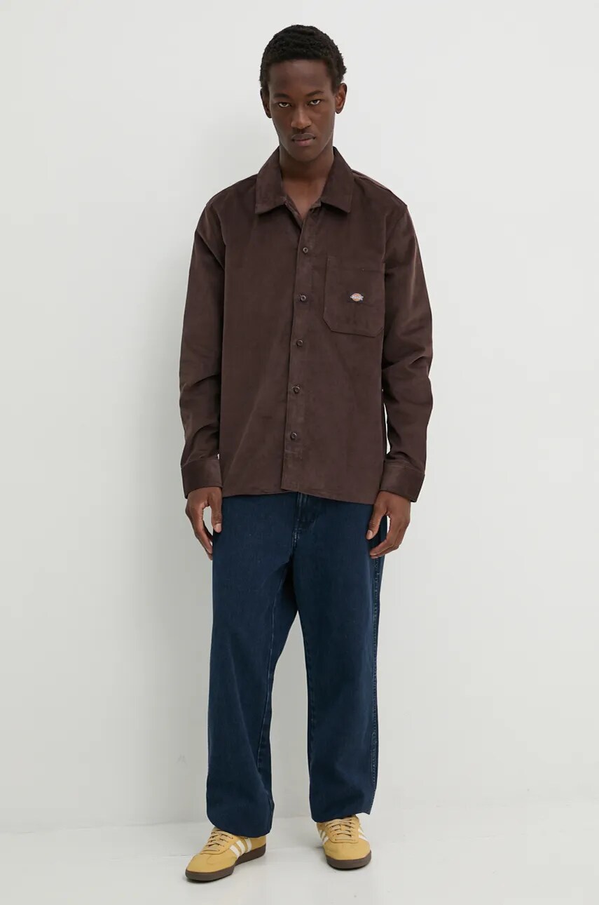 Вельветова сорочка Dickies CORDUROY колір коричневий regular класичний комір DK0A8652