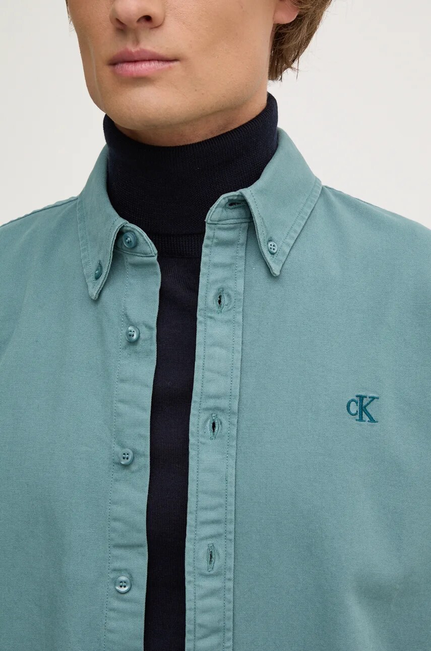 Сорочка Calvin Klein Jeans чоловіча колір зелений regular комір button-down J30J326187