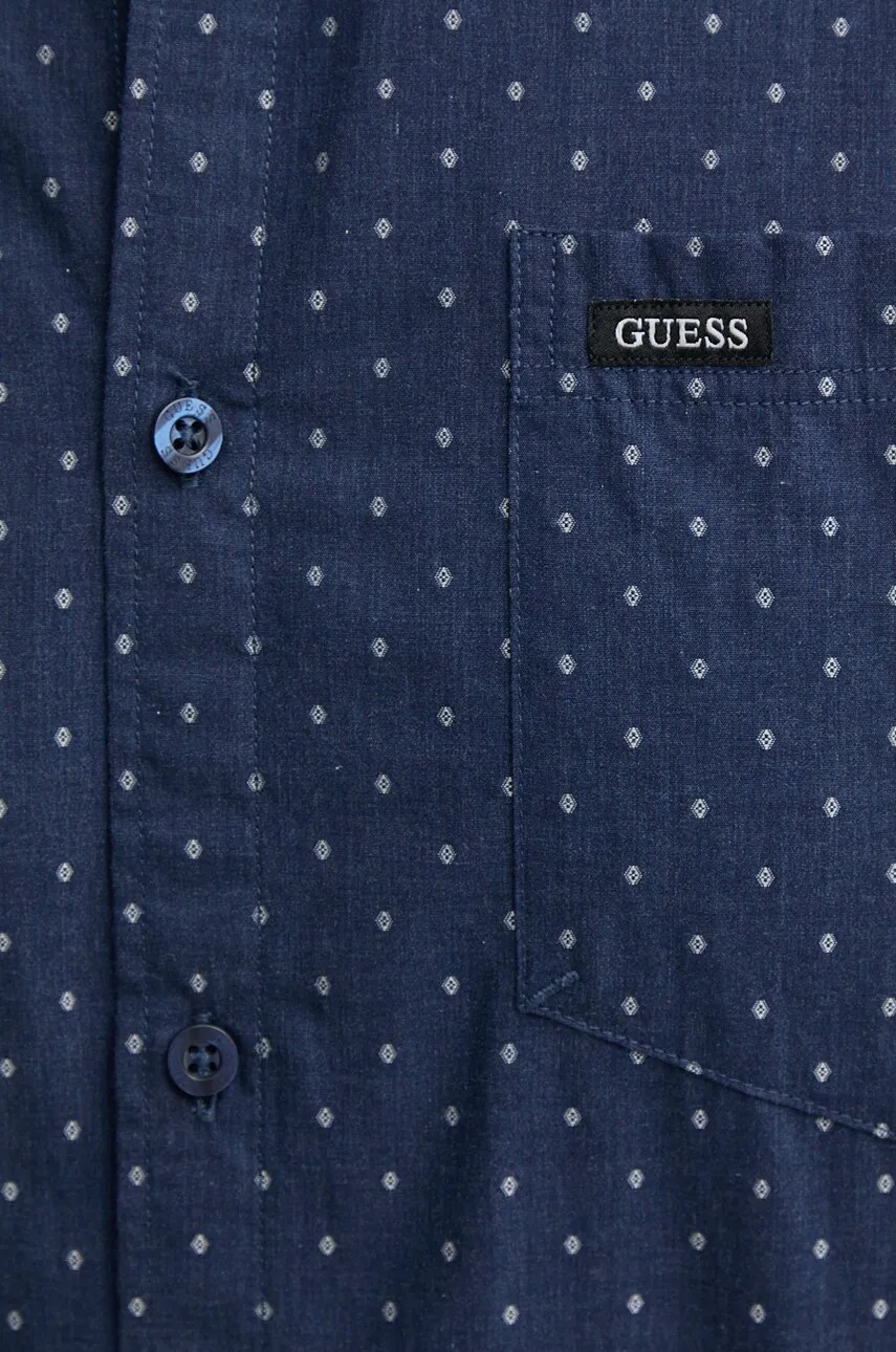 Бавовняна сорочка Guess чоловіча колір синій slim класичний комір M4BH42.WGK50