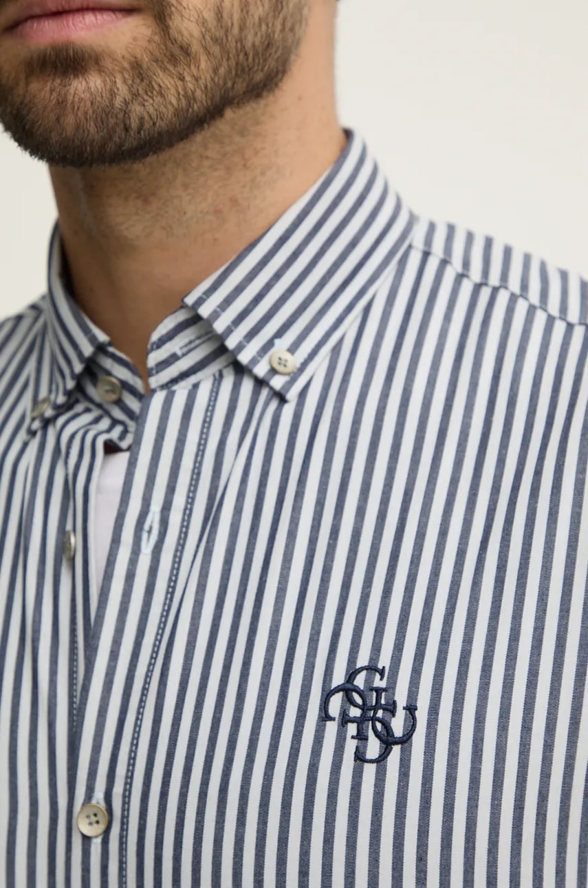 Бавовняна сорочка Guess чоловіча колір синій regular комір button-down M4BH51.WGK70