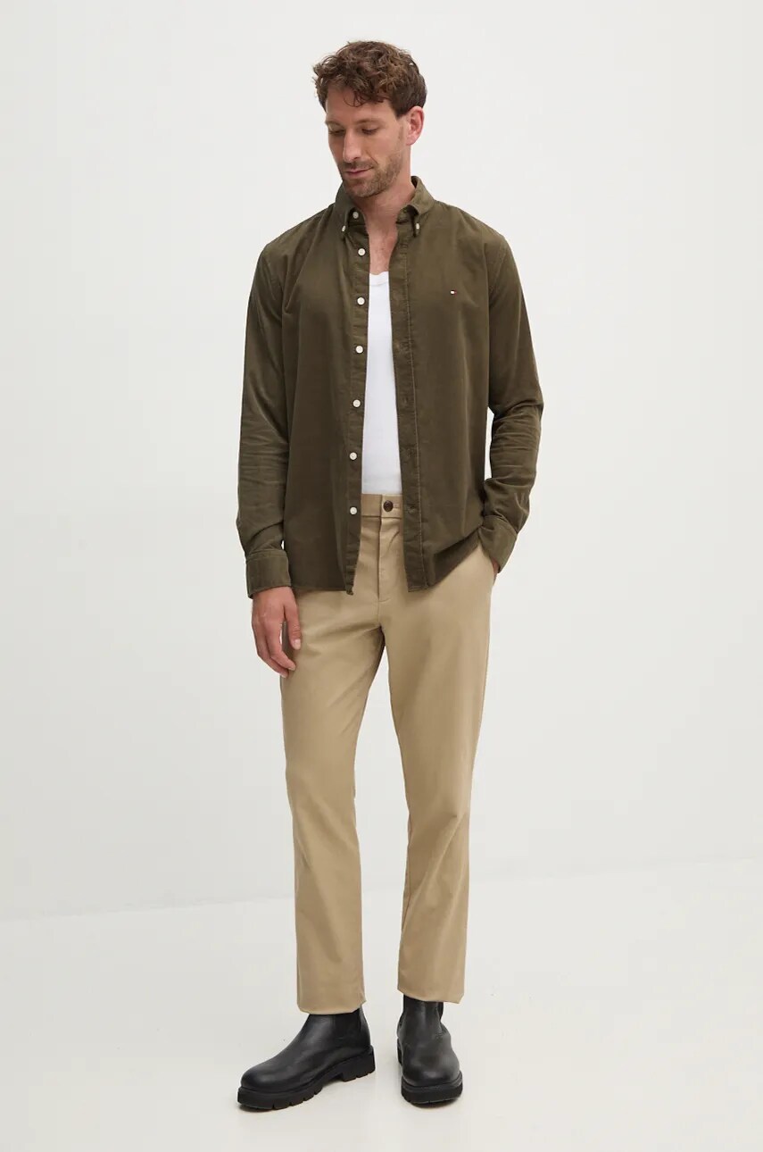 Бавовняна сорочка Tommy Hilfiger чоловіча колір зелений regular комір button-down MW0MW36847
