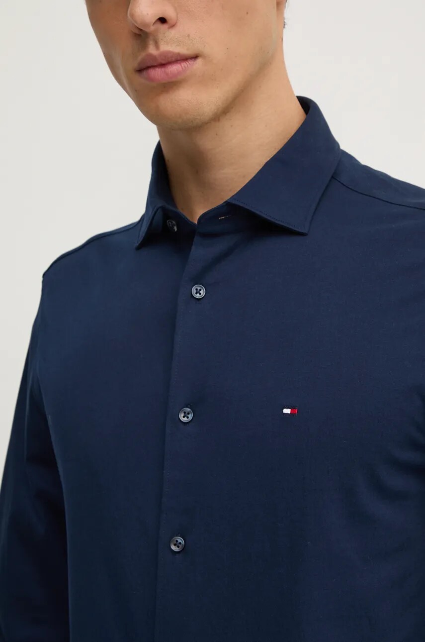 Бавовняна сорочка Tommy Hilfiger чоловіча колір синій slim класичний комір MW0MW36908