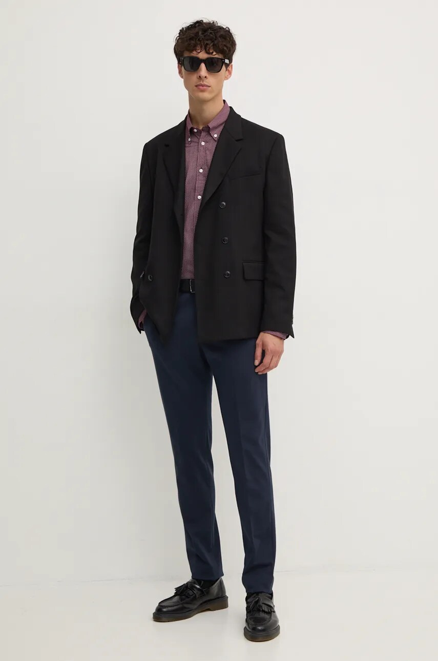 Сорочка Tommy Hilfiger чоловіча колір бордовий slim комір button-down MW0MW36914