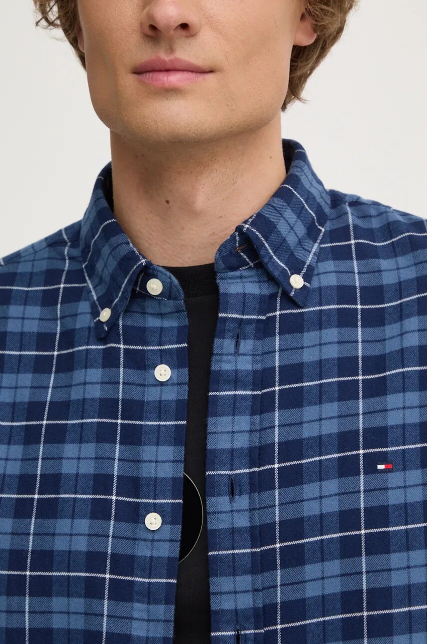 Бавовняна сорочка Tommy Hilfiger чоловіча колір синій regular комір button-down MW0MW37207