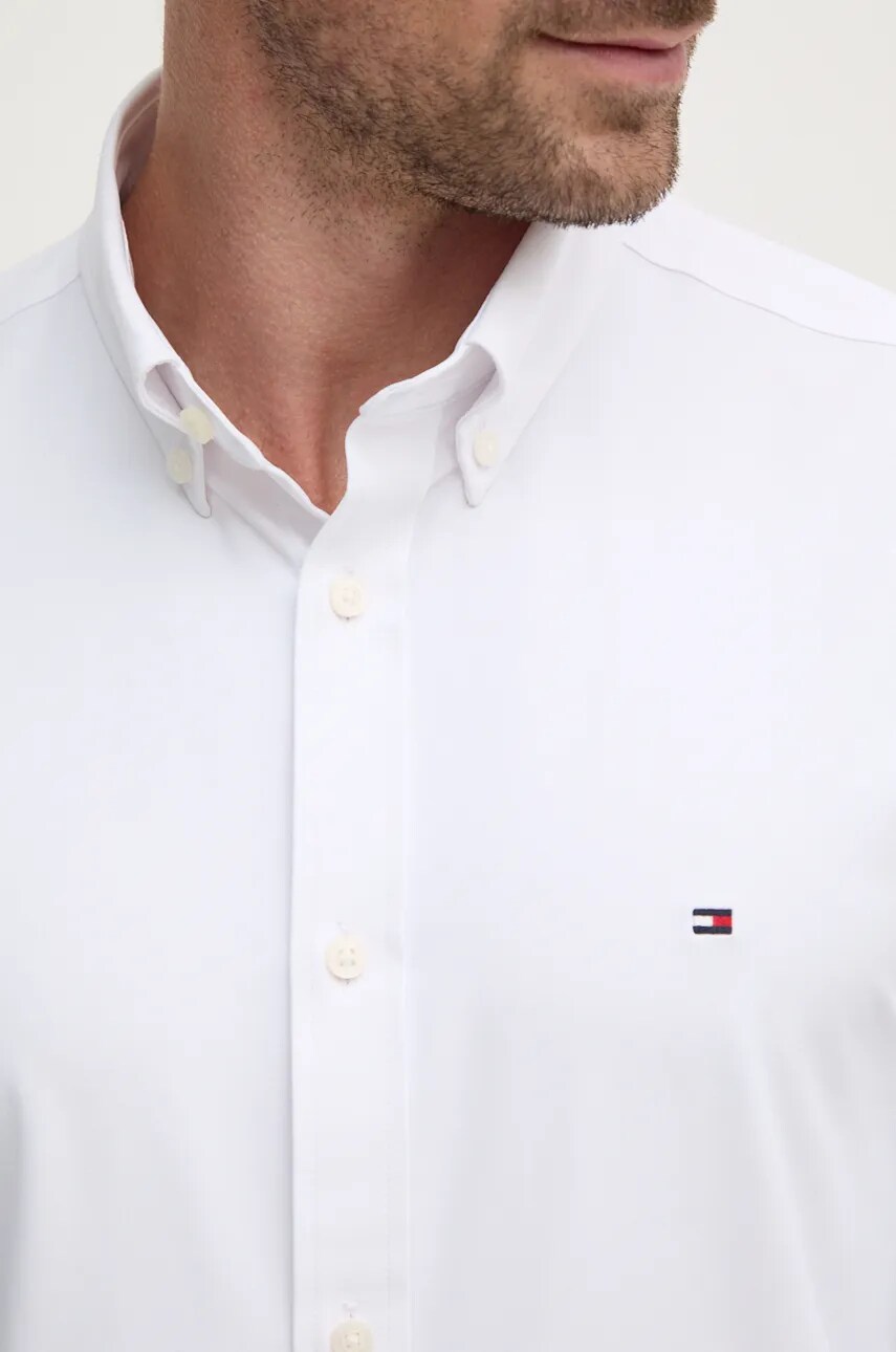 Сорочка Tommy Hilfiger чоловіча колір білий slim комір button-down MW0MW37356